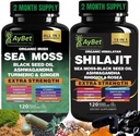 Sea Moss Shilajit Combo Bundle Capsule, Olio di semi neri, Ashwagandha, Rhodiola Rosea, Burdock, Turco, Ginger, VitC, VitD3, Tutto in un supplemento, 240 capsule, Halal, Vegan, USDA Organic