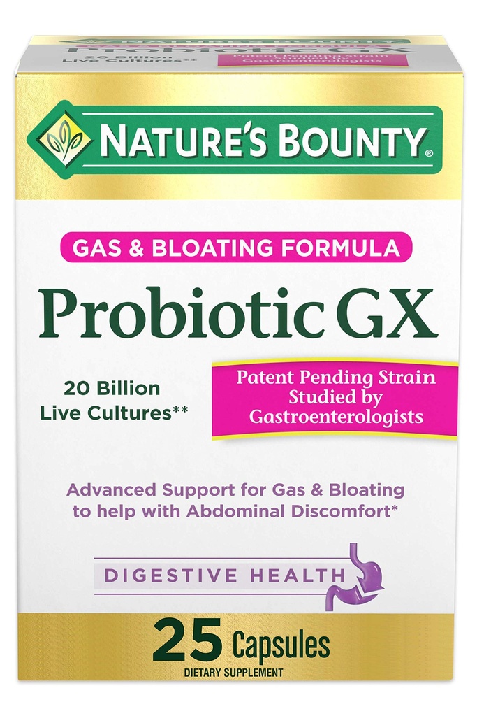 GX Probiotico di Bounty della natura, aiuta con il gas occasionale e Bloating, supplemento dietetico, salute digestiva, 25 capsule