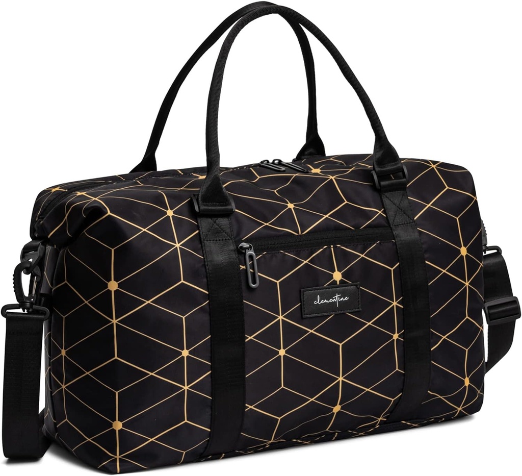 Clementine Tote Bag | Weekender Taschen für Damen | Perfekte Duffle Bag für Übernachtungen, Reisen und Gym | Schwarz/Gold geometrische - Medium