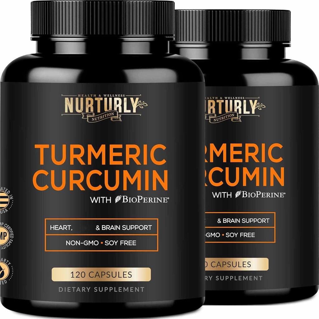 Curcumina erboristica con BioPerine Black Pepper e 95% Curcuminoids - Integratori erboristici ad alto assorbimento 1300mg per la salute di Hearth - Non-GMO, Gluten Free - 240 Capsule