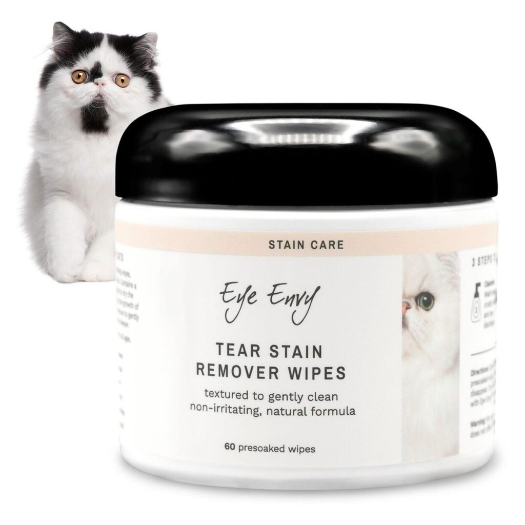 Eye Envy Tear Stain Wipes für Katzen. Texturiert zu Gently Clean, behandelt die Ursache von Staining. 100% natürliche Formel. Empfohlen von Persian & Exotic Breeders, Vets, Groomers. USA Made. 60 Cat Eye Wipes
