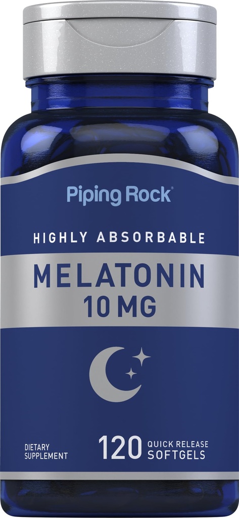 Piping Rock Melatonin 10mg | 120 Softgel Capsule | Quick Release Supplement | Altamente assorbibile | Non-GMO, Gluten Free
