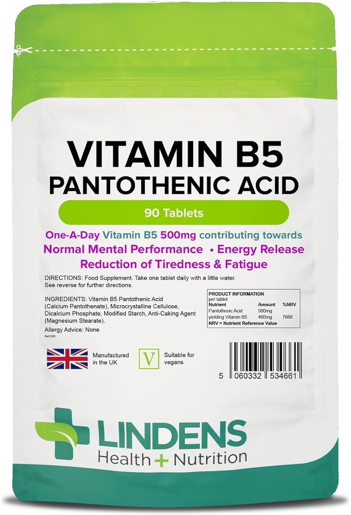 Lindens Vitamine B-5 B5 100 x 460 mg Comprimés (acide pantothénique)