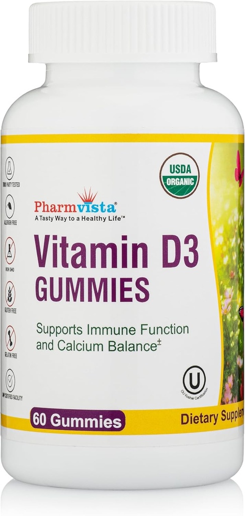 Vitamina D3 Gummies-Tasty Gelatin-Free Gluten-Free Way to take Your Sunshine Vitamin (60 Count Cherry Flavor)