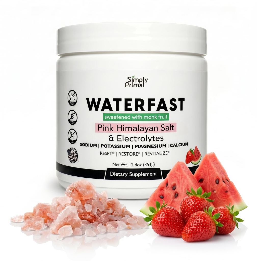 WATERFAST Monk Frutta Keto Polvere di elettrolita per il digiuno e l'idratazione- Aroma di anguria di fragole | Sale himalayano rosa (sodio), Potassio, Magnesio, Calcio | Zucchero Libero