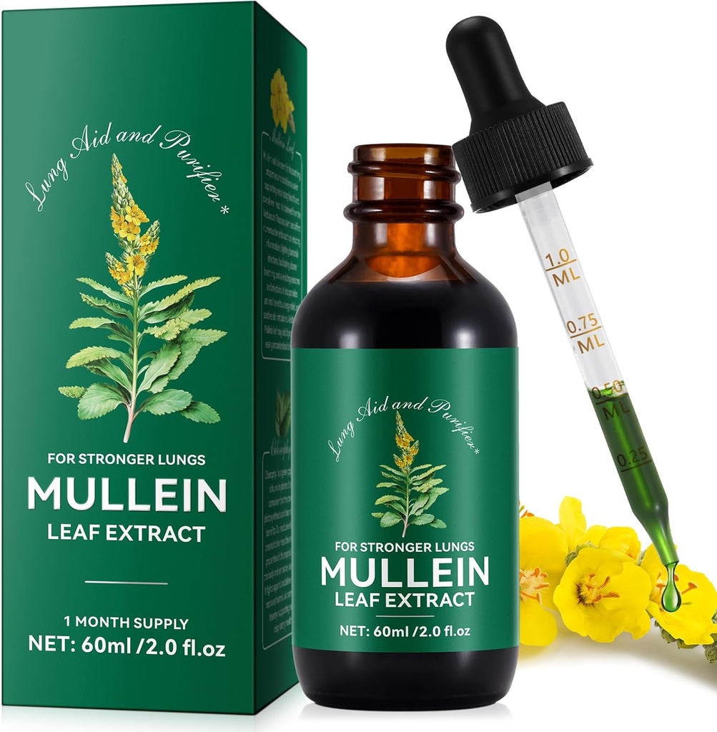 Gouttes de Mullein pour les poumons, gouttes de teinture de Mullein Leaf, 2 fl oz.