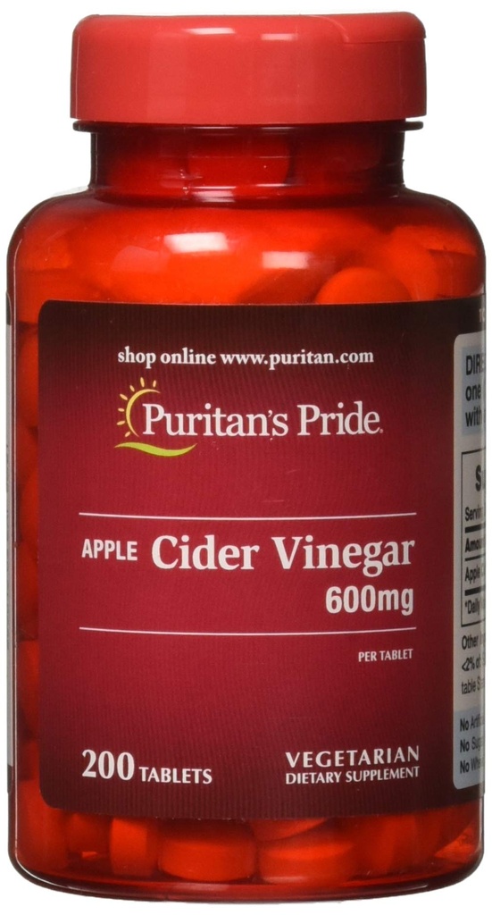Puritan's Pride Apple Cider Essig 600 mg, Vegetarische Nahrungsergänzung, 6 Monate Versorgung, 200 Tabletten (Packing Mai Vary)