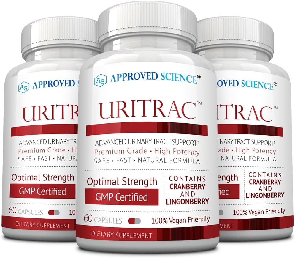 Approved Science® UritracTM - Supporto UTI - Mirtillo, D-Mannose, Lingonberry - Vegan Friendly - 60 capsule per bottiglia - Confezione da 3