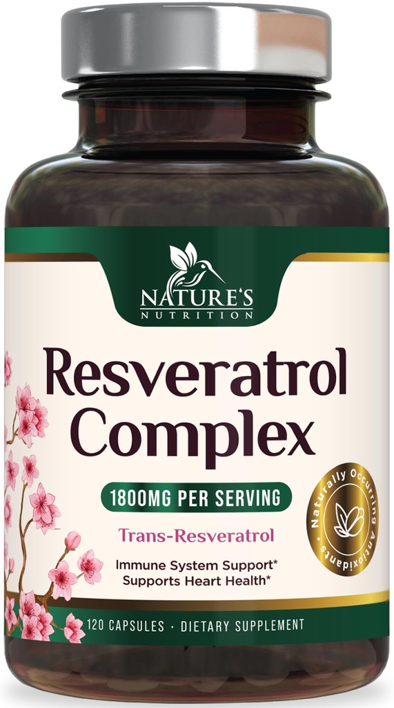 Resveratrol-Ergänzung 1800mg - Extra Strength Antioxidantien für gesunde Aging & Immununterstützung - Herzgesundheit & Cellular Energy Support - Non-GMO, Bioverfügbare Trans-Resveratrol - 120 Vegan Kapseln