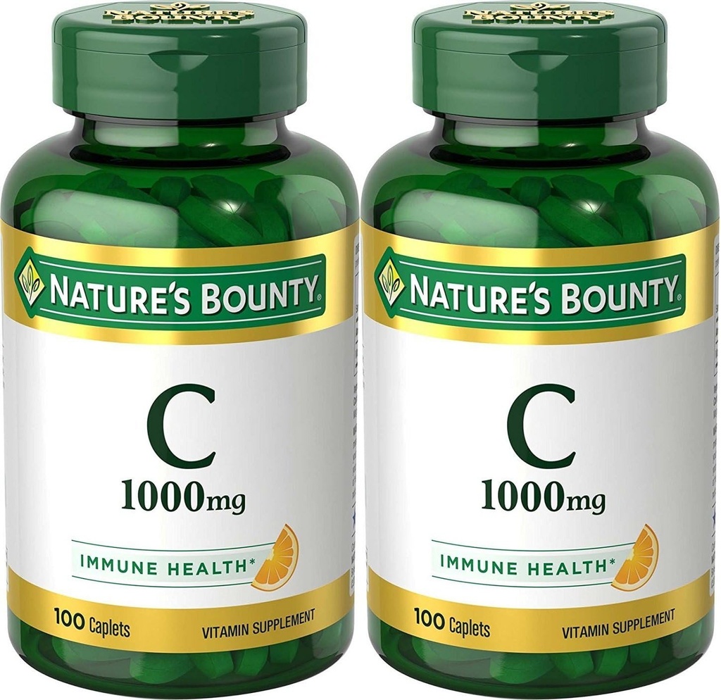 Nature's Bounty Vitamin C, 1000mg, unterstützt Immungesundheit, 100 Kapseln (Pack von 2)