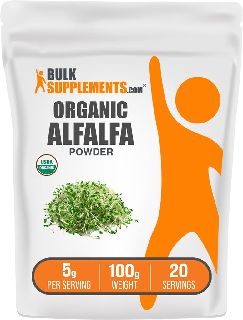 BulkSupplements.com Bio Alfalfa Grass Powder - Alfalfa Supplement, Green Superfood Powder - Vegan & Glutenfrei, 5g pro Servierung, 100g (3,5 oz) (Pack von 1)