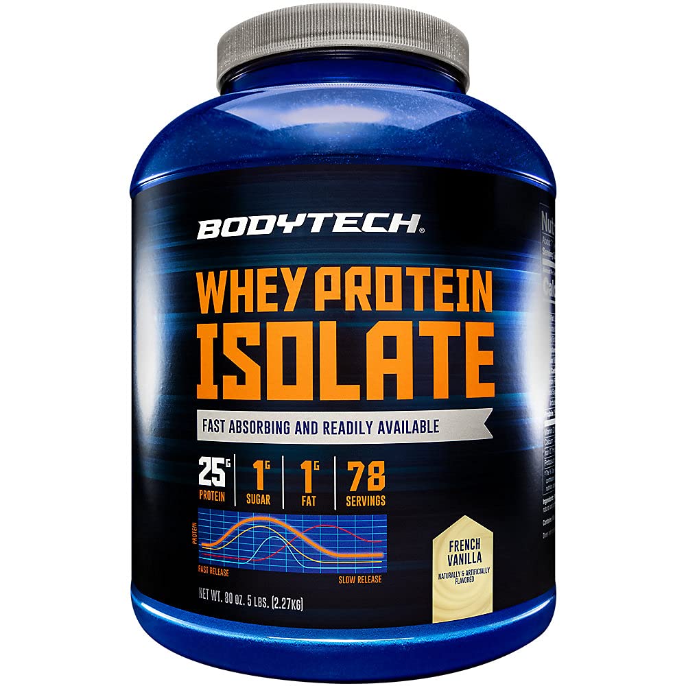 BODYTECH Whey Protein Isolate Powder - mit 25 Gramm Protein pro Servieren & BCAA's - Ideal für post-Workout Muskelaufbau & Wachstum, Enthält Milch & Soy - Vanille (5 Pfund)