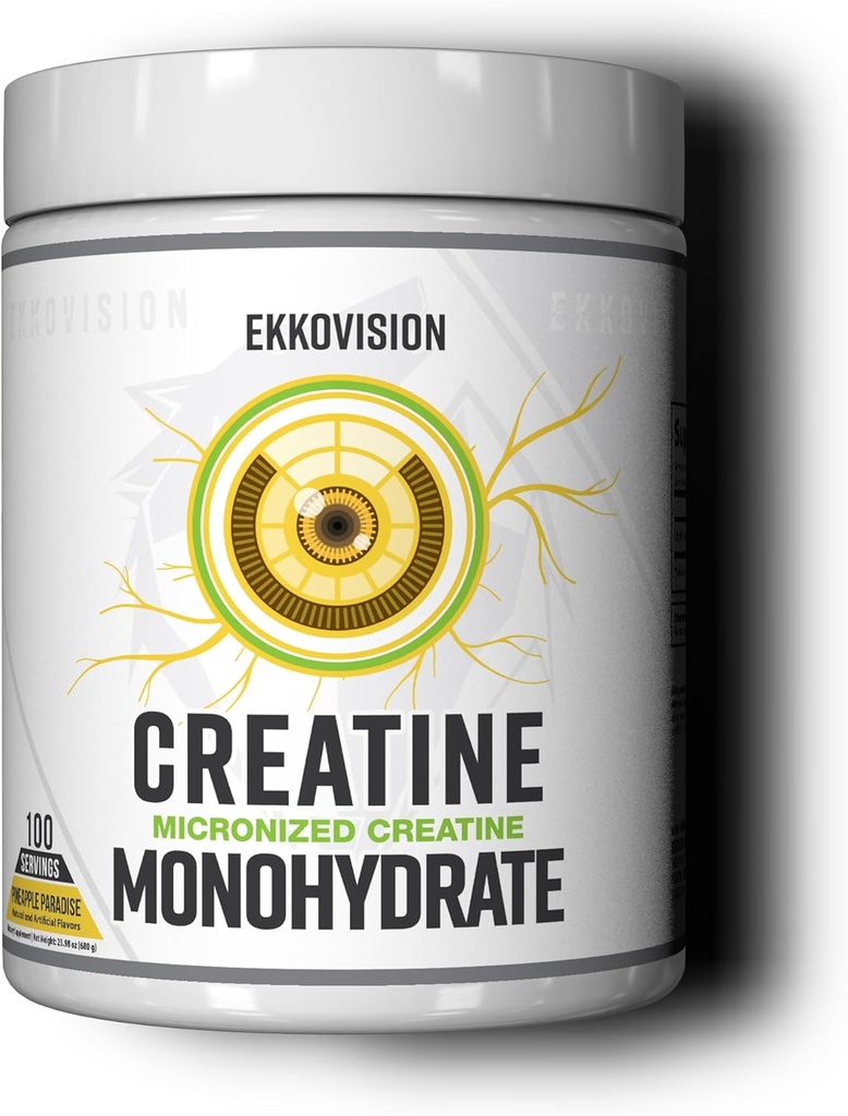 Polvere monoidrata della creatina di Ekkovision, Micronized, paradiso dell'ananas, Pre Workout & post supplemento di allenamento per gli uomini e le donne, supporto energetico, facile da mescolare in shakes, smoothies & Beverages, 100 Srvgs