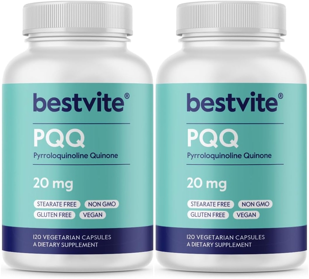 BESTVITE PQQ 20mg (Pyrroloquinolin Quinone) (240 Vegetarische Kapseln) (120 x 2) - Keine Stearaten - Vegan - Non GMO - Glutenfrei