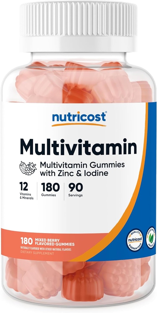 Nutricost Multivitamin Gummies, 180 Gummies (Mixed Berry Flavored) - 90 Serv, Gluten Free, Non OGM e Per vegetariani