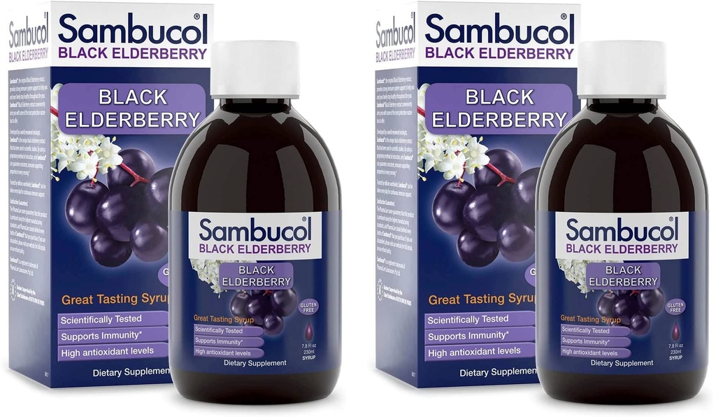 Sambucol Black Elderberry Syrup - Sambucus Elderberry Syrup, Black Elderberry Liquid, Immune Support, High Antioxidants, Gluten Free - Original Formula, 7.8 Fl Oz (Pack mit 2)