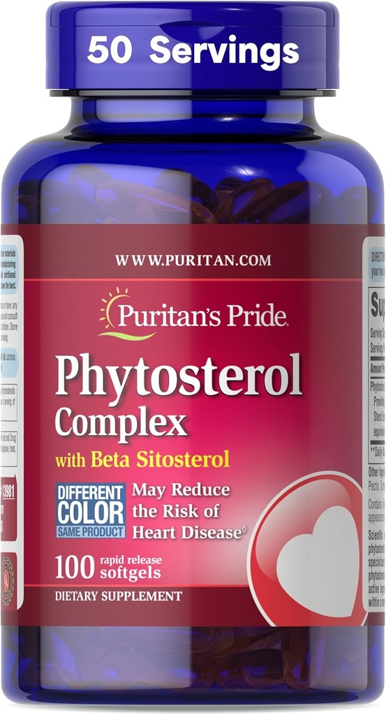 Puritan Pride Premium Phytosterol Complex 1000mg con Beta Sitosterol, Integratore alimentare per la salute del cuore e il colesterolo che abbassa Supplemento, 100 Softgel a rilascio rapido