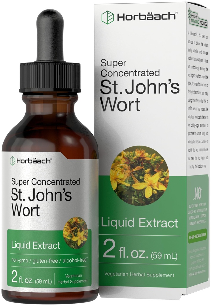 Horbäach St Johns Wort Tincture | 2 Fl Oz | Alkoholfrei | Vegetarischer Flüssigextrakt | Non-GMO, Glutenfreie Ergänzung