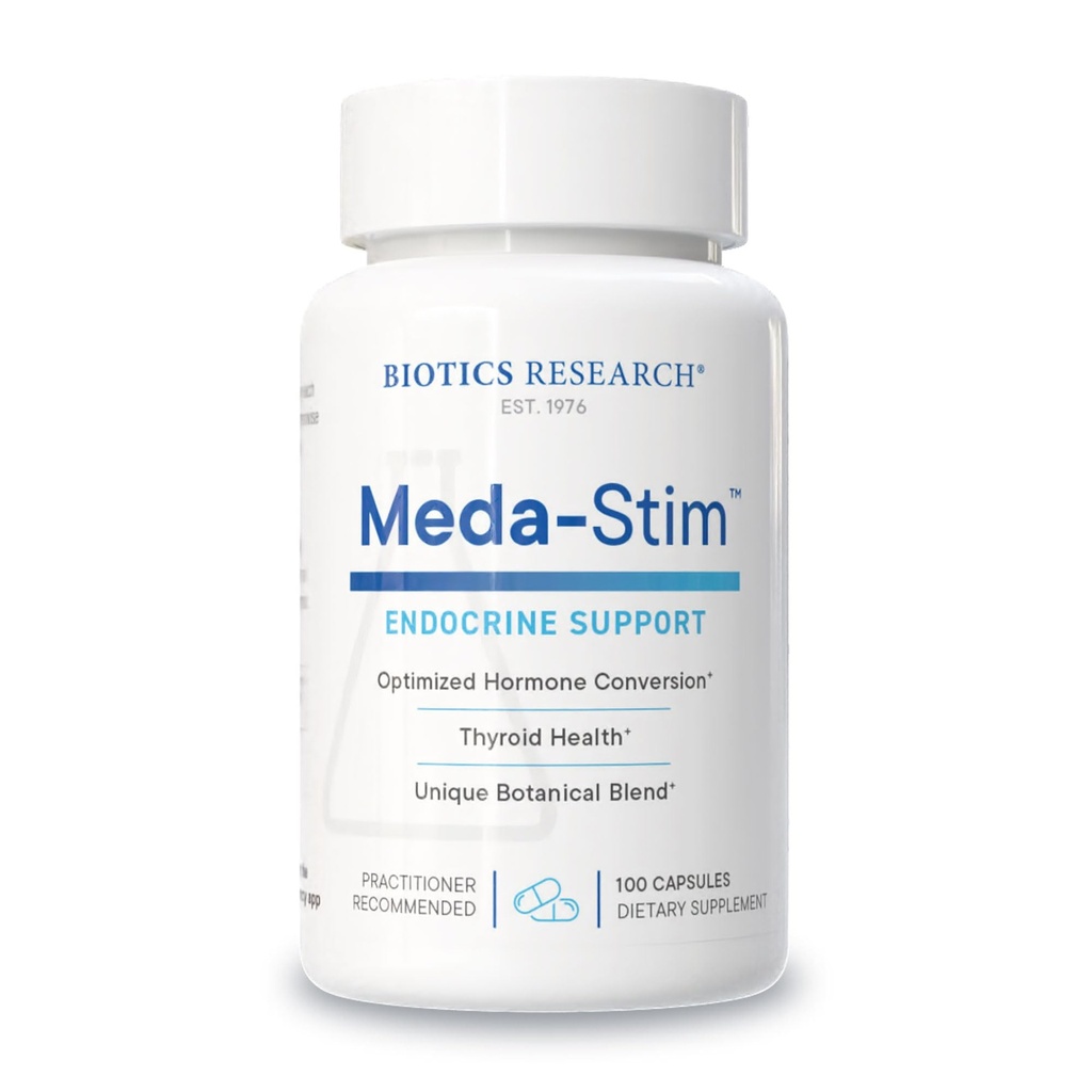 Biotics Research Meda Stim Unterstützung der endokrinen Funktion, Ernährungsunterstützung für die Schilddrüse, Gesunde T3, T4, Thyroxinspiegel, Metabolische Gesundheit, Enthält Jod, Selen, Magnesium, 100 Kapseln