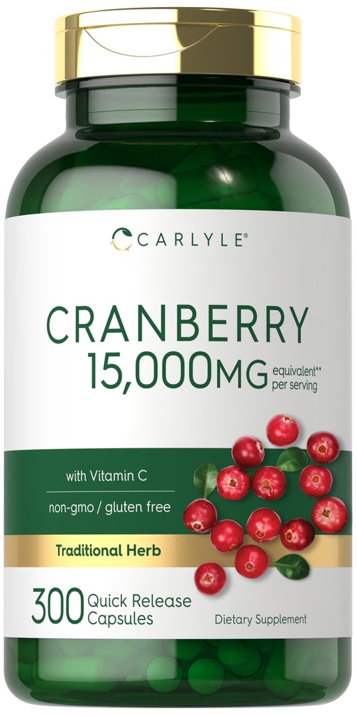 Carlyle Cranberry Pills 15000mg | 300 capsule | Herb Extract Supplement | per le donne e gli uomini | con vitamina C | Non OGM & Gluten Free