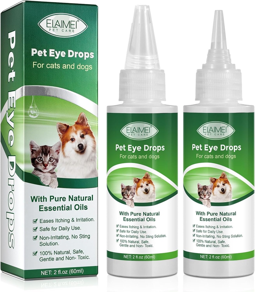 Augentropfen für Hunde und Katzen, Sanfte Formel Hundeaugentropfen, Flush & Soothe Eye Irritations Unterstützt Augen Infektion Relief Augenreiniger, - Pet Eye Gentle Care Supplement Katzen Tropfen für Augen - 4.04 fl oz