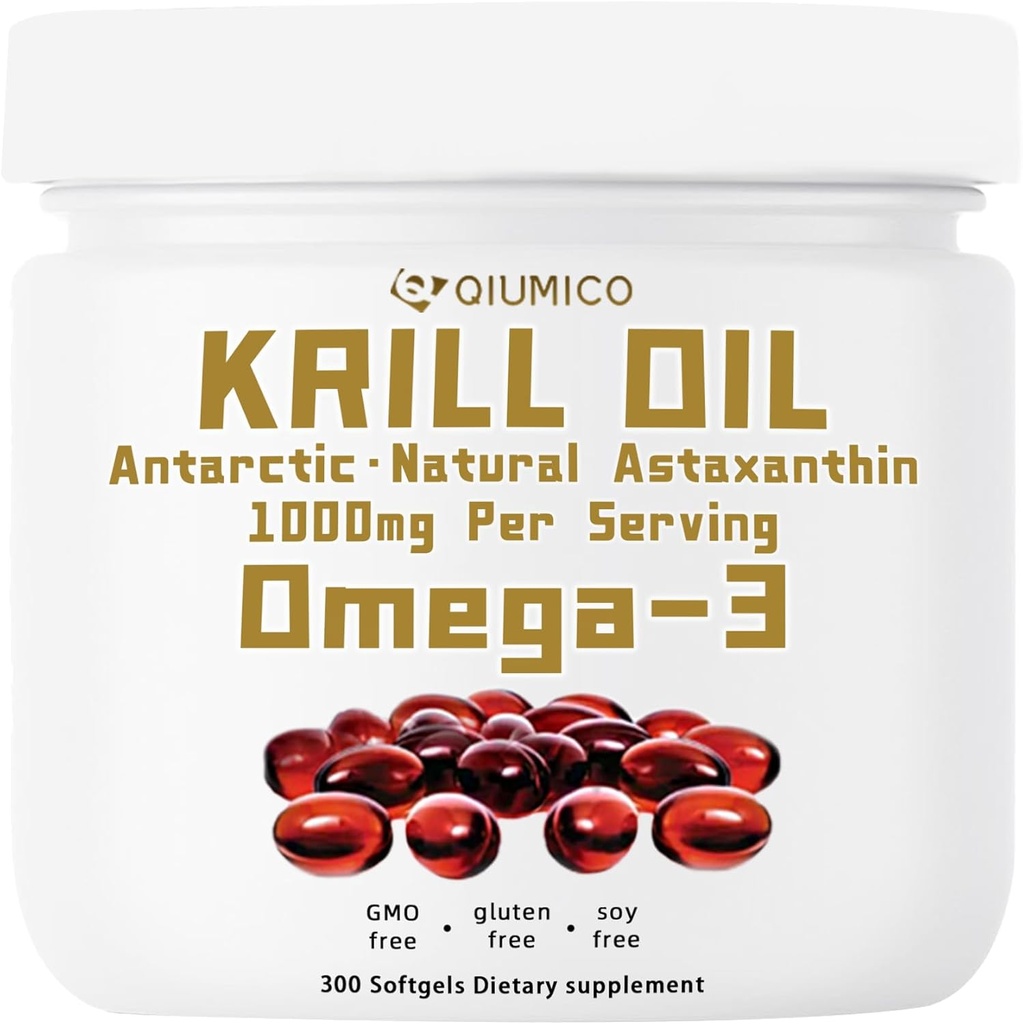 Antarktis Krill Ölergänzung, Rich in Omega-3s EPA, DHA & Astaxanthin, 1000mg pro Servierung, Ergänzung für Herz und Immunität, 300 Soft-Gels