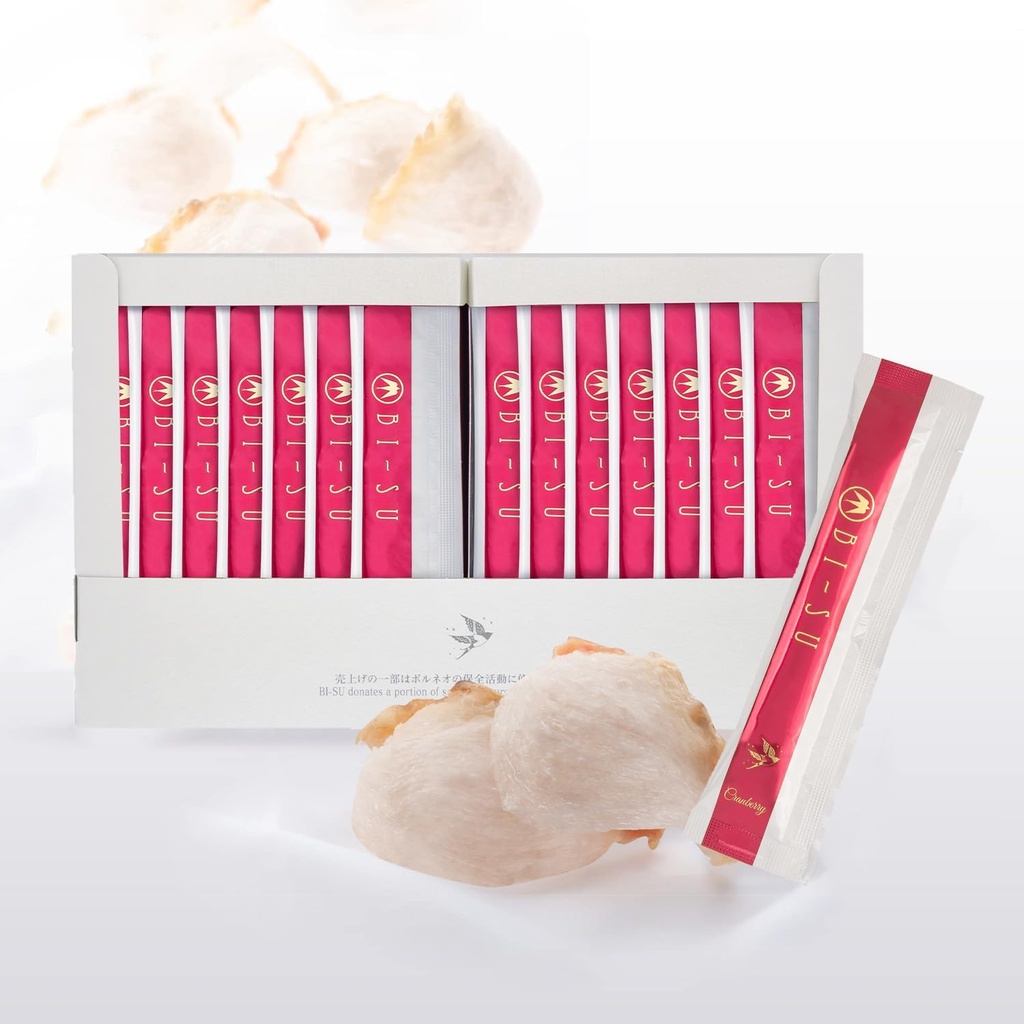 Bi-SU Extrait de jelly stick, Swiftlet naturel Nests Extract, Collagène, Vitamine C, Skincare japonais, Anti-Age, maintient l'élasticité de la peau, stimule le système immunitaire, GI Health, Cranberry Flavor, 30 PCS