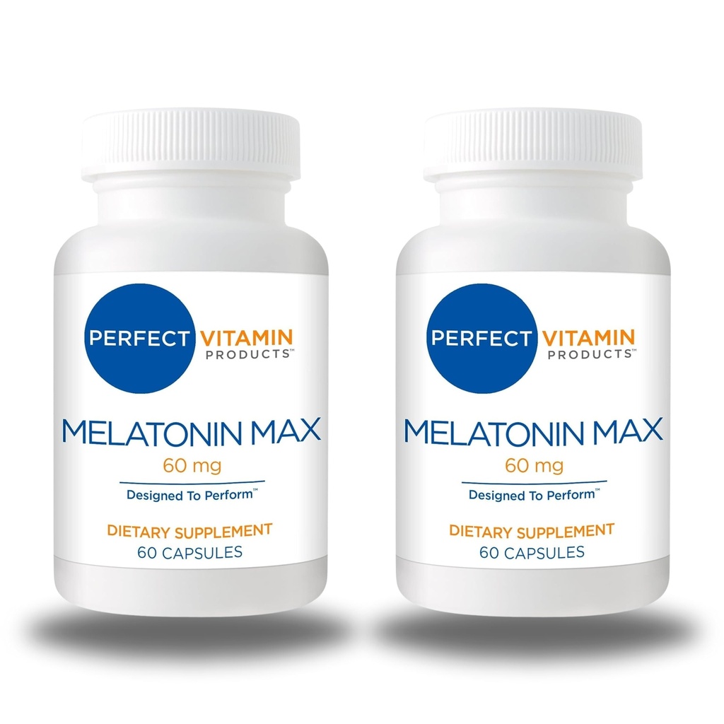 Melatonina ad alta resistenza 60mg MAX - Melatonina ad alta dose assicura un'alimentazione abbondante di questo ormone importante - 100% senza droga, vegano, non OGM, senza glutine (120 capsule 2-Pack)