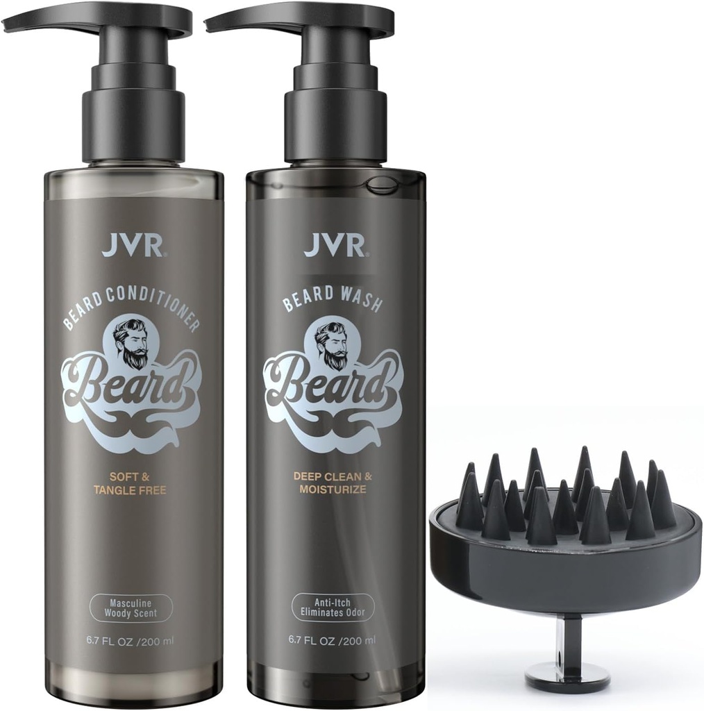 JVR Bart Wash and Beard Conditioner für Männer, Bart Shampoo reinigen und reduziert Frizz, Weichen & Stärken, Organisch mit Kokosnuss, Aloe, bietet Glanz für trockene & Coarse Beards, Bartpflege (6.7oz)