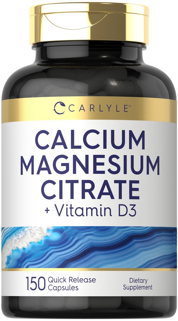 Carlyle Calcium Magnesium Citrate with Vitamin D3 | 150 Capsules | Non-GMO & Gluten Free Supplement