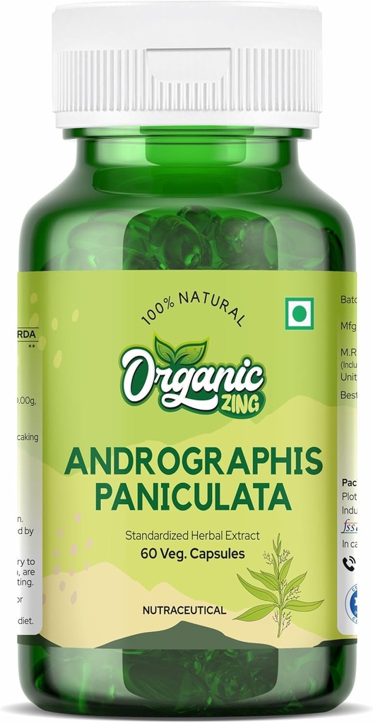 Organic ZING Andrographolide Supplement - Ausgenommen von Andrographis paniculata - Vegan & Gluten-Free - 60 Kapseln, 400mg Jeder