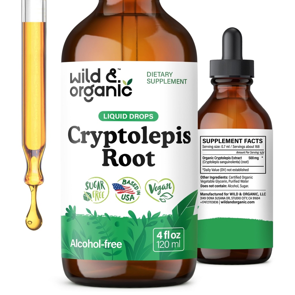 Teinture de Cryptolepis sauvage et biologique - gouttes à base de plantes pour la désintoxication et le soutien immunitaire - 2 mois d'approvisionnement - gouttes d'extrait de racine de Cryptolepis liquide - végétalien, sans sucre et sans alcool - 4 fl oz