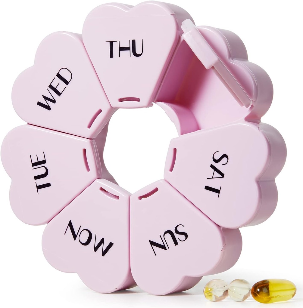 MOLN HYMY Large Weekly Pill Organizer, Girly Pill Box 7 Day, Porte-vitamines quotidiennes rose violet pour l'huile de poisson, la médecine et les suppléments