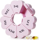 MOLN HYMY Large Weekly Pill Organizer, Girly Pill Box 7 Day, Porte-vitamines quotidiennes rose violet pour l'huile de poisson, la médecine et les suppléments