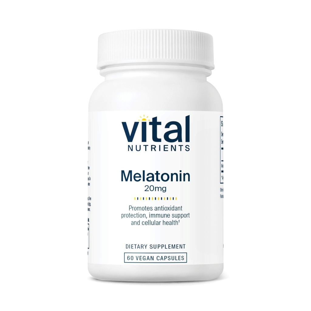 Vital Nutrients Melatonin 20mg | Vegan | Supplemento di sonno per sostenere il ciclo naturale di sonno del corpo* | Gluten, latticini, soia Free | 60 capsule