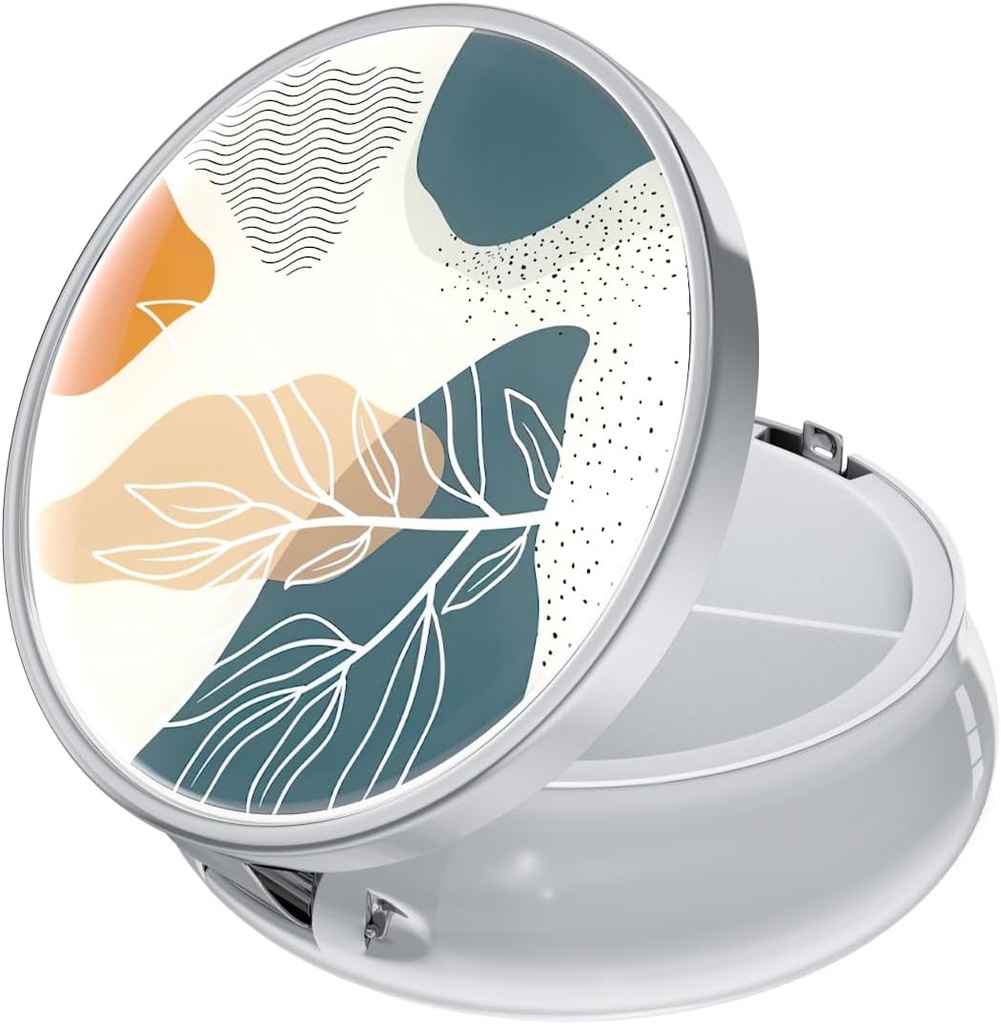 Rouidr Pill Box, 3 Compartment Medicine Pill Case, Small Metal Travel Medicine Box per Purse & Pocket, Silver, Astratto Boho Leaf