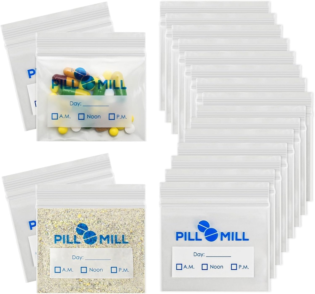 Pill Bag Count - Größe 3" X 2" 3 Mil – Kunststoff Pille Organizer Bags – Small Pocket Pill Baggies – Travel Pill Pouch– Täglich PM Medizin Aufbewahrung Pouches – Schließung Pill Carrier Container (100-Pack)