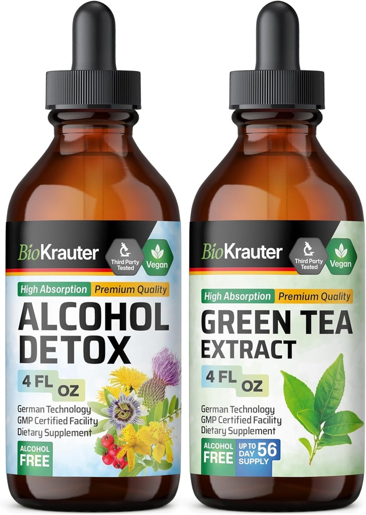 BIO KRAUTER Alcohol Detox Tincture 4 Fl. Oz. & Green Tea Extract Tincture 4 Fl. Oz.