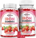 Gommies de fer - avec Calcium, Zinc, Folate et Vitamine B12, C, B6 pour adultes et enfants - Constructeur de sang et soutien énergétique pour l'insuffisance en fer, Anémie, Vegan - 2 packs de saveur de fraise,60 Gommies