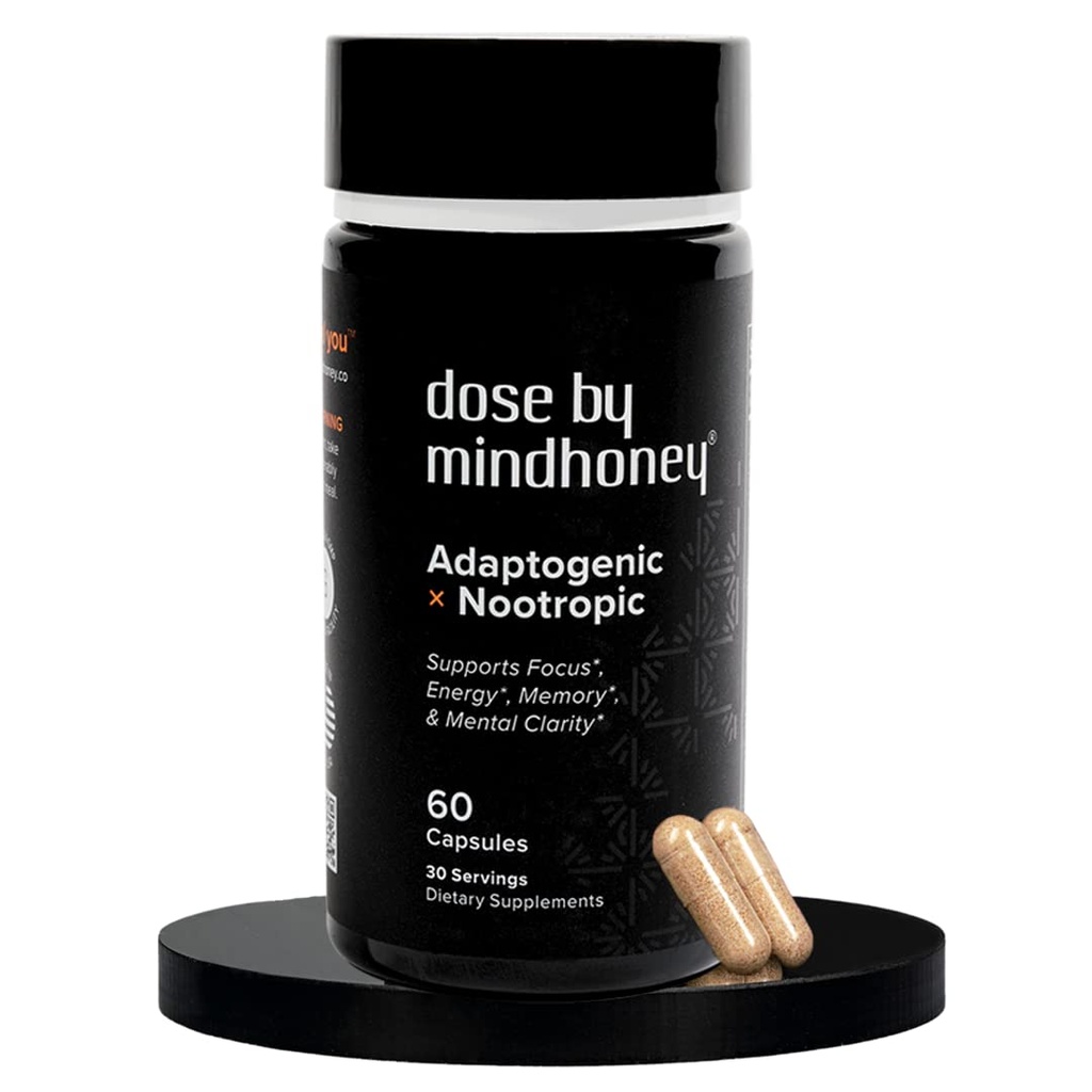 MINDHONEY | DOSE 60 Count, Premium All-in-One Nootropic Brain Supplement | Focus, Mood, Energy, & Memory | Functional Mushrooms & Adaptogens - Lion’s Mane, Ashwagandha, L-Theanine, Bacopa, & Vitamine