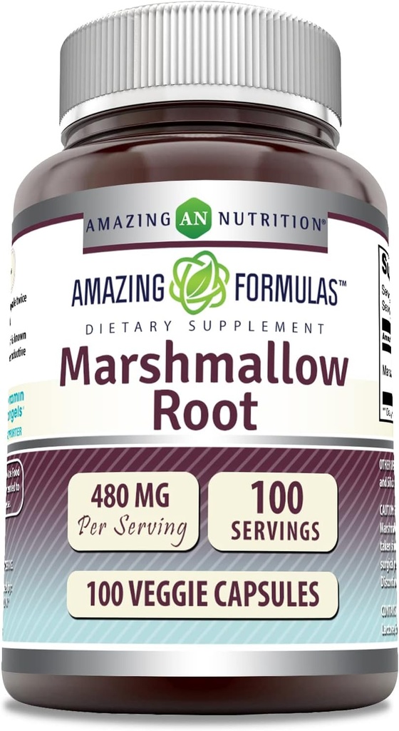 Erstaunliche Formeln Marshmallow Root Supplement | 480 Mg Per Serving | 100 Veggie Kapseln | Non-GMO | Gluten Free | Made in USA