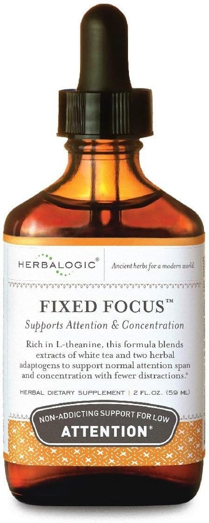 Herbalogic - Fixed Focus Liquid Herb Drops - Supporto non addizionale per una maggiore attenzione, concentrazione e messa a fuoco - Contiene tè bianco, una fonte naturalmente bilanciata di L-teanina e caffeina - 2 Fl. Oz.