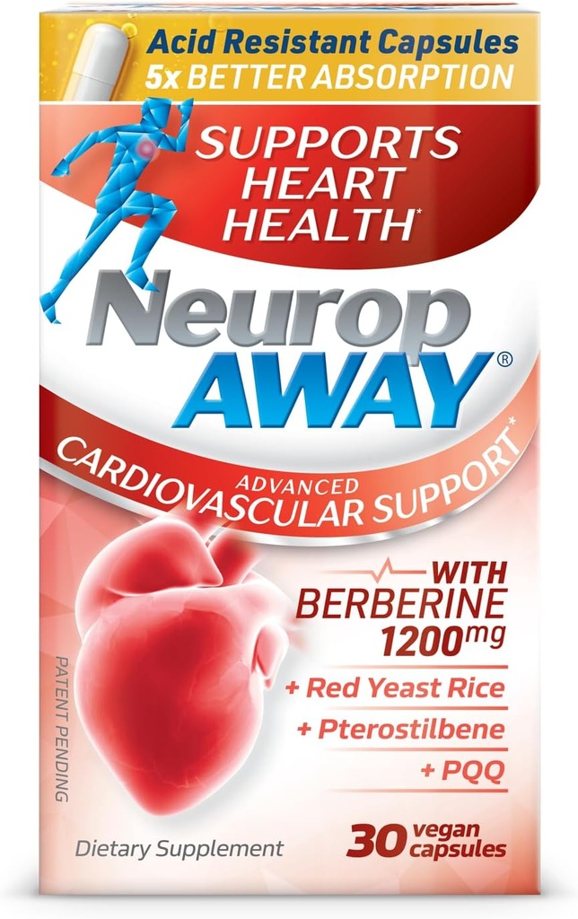 NeuropAWAY Soutien cardiovasculaire 30ct 1200mg Berberine PQQ Red Yeast Riz Pterostilbene