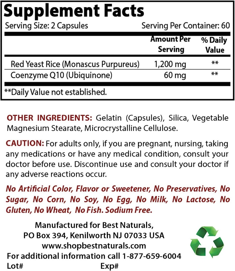Meilleurs Riz de levure rouge naturel avec CoQ10 et Niacine 500 mg