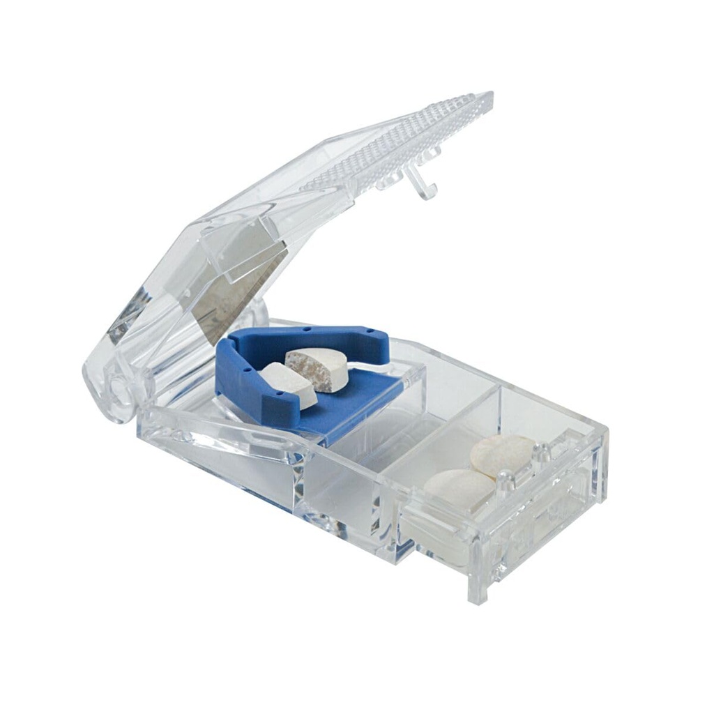 Cutter à pilules EZY DOSE et Splitter avec serrure, Découpes de pilules, vitamines, comprimés, lame en acier inoxydable, Voyage sized, pilules et vitamines en toute sécurité, facile à utiliser, bleu, sans BPA