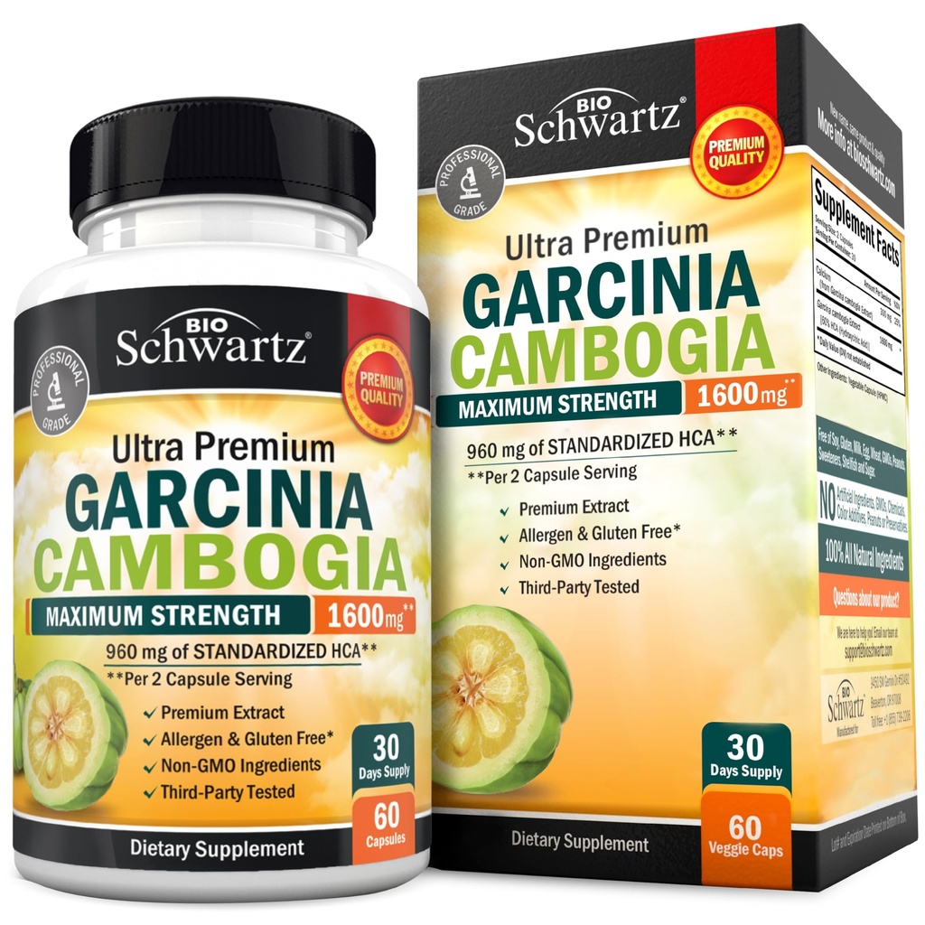 Garcinia Cambogia Gewichtsverlust Pillen - Maximale Stärke Appetit Suppressant & Fat Burner für Männer & Frauen - 1600mg Natürliche Extrakt & 960mg HCA - Metabolismus Booster & Carb Blocker Kapseln - 60Ct