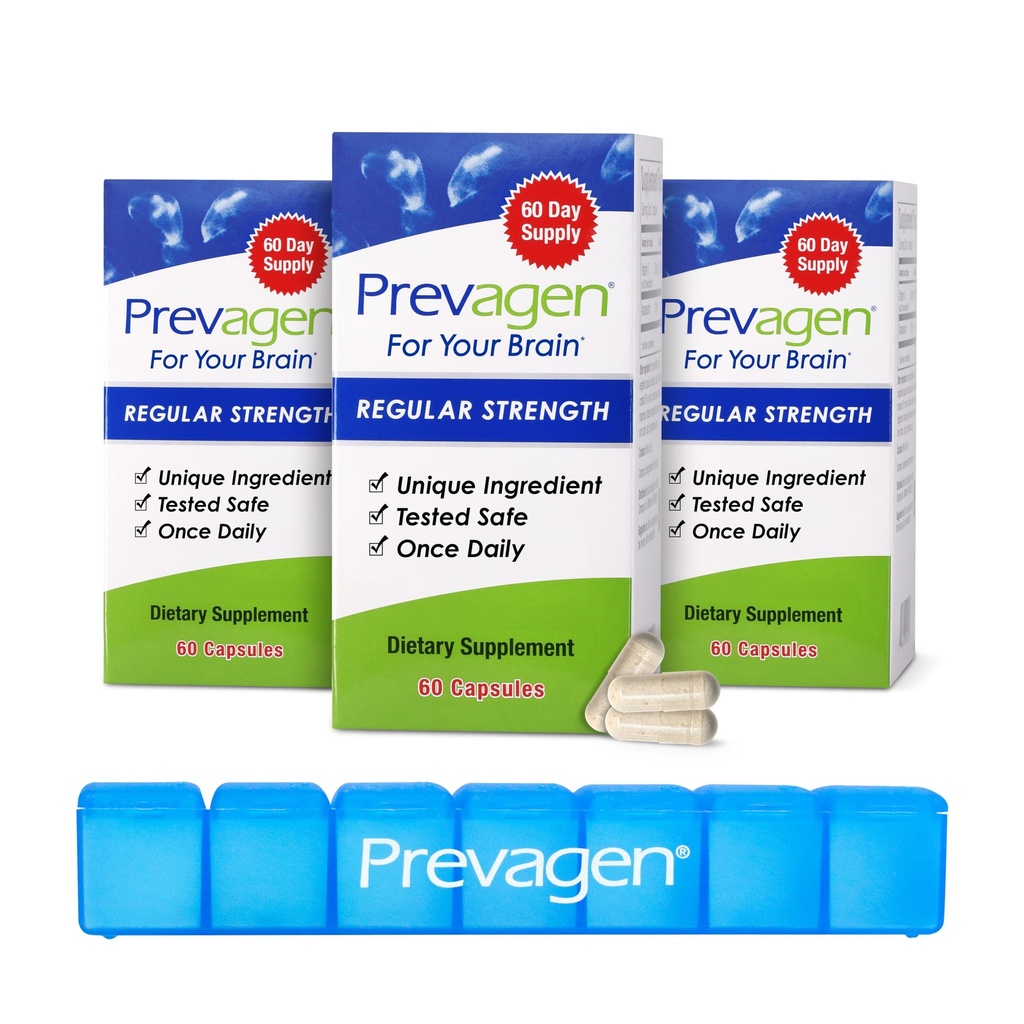 Prevagen Regolare Forza - 180 Capsule (6 Mesi di Alimentazione) | Formulato per il vostro cervello | 10mg di Apoaequorin Plus Vitamina D3 con 7-Day Pill Minder