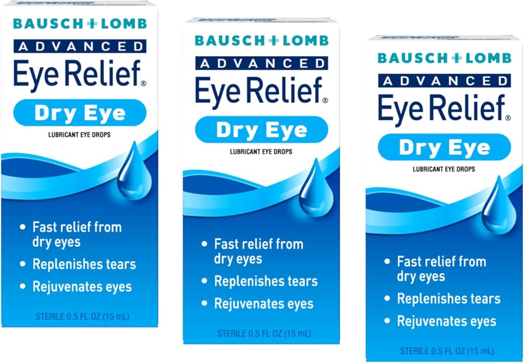 Bausch + Lomb Advanced Eye Relief, Lubricant Eye Drops for Dry Eyes, Moisturizing & Soothing, Replenishes Tears for Fast Relief, 0.5 Fl Oz