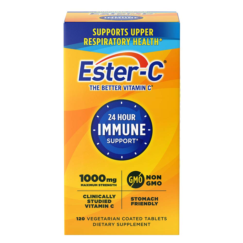 Ester-C Vitamine C 1000 mg Comprimés enduits, Système immunitaire Booster, Supplément amis de l'estomac, 120 Compte