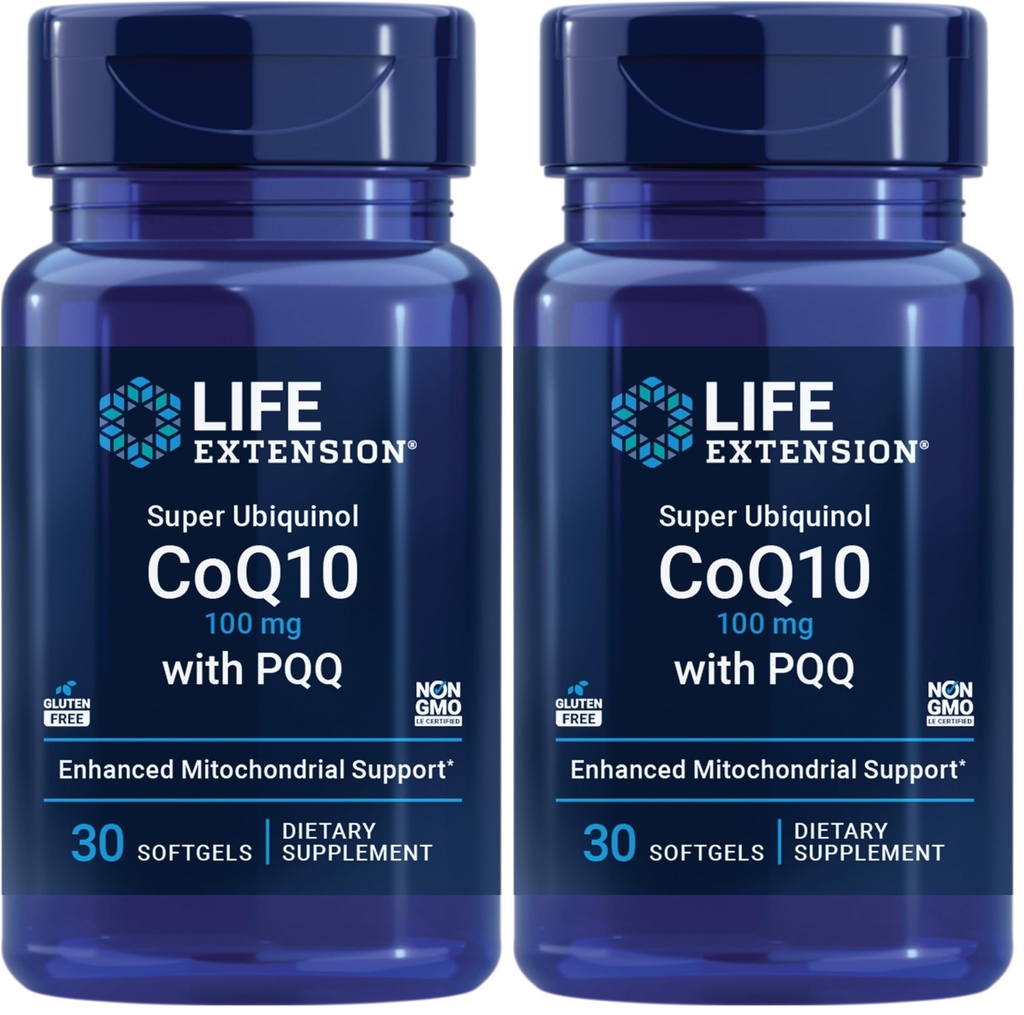 Estensione della vita Super Ubiquinol CoQ10 con PQQ, CoQ10, PQQ, shilajit, Salute del cuore, Supporto per l'energia cellulare, 8X Migliore assorbimento, senza glutine, 100 mg, 30 softgels (Pack of 2)